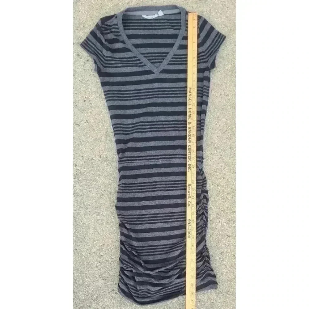 Athleta Womens TOPANGA Dress Size XXS Black Gray Striped Jersey V-Neck Ruched - Picture 7 of 10